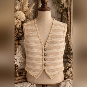 Vintage 90s Panhandle Slim Western Vest Cream Brocade Prairie Cowgirl Waistcoat